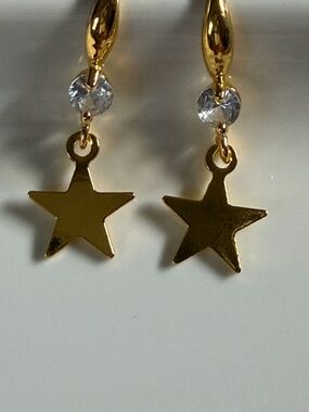 Gold Star Dangle Earrings with Crystal Accent